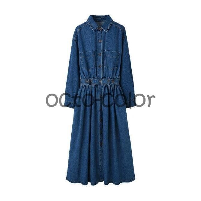 デニム レディース 長袖 Aライン ロング丈 マキシ丈 ゆったり デニム 大きい 体型カバー カジュアル デニム レディース 長袖 Aライン ロング丈 マキシ丈 ゆったり デニム 大きい 体型カバー カジュアル