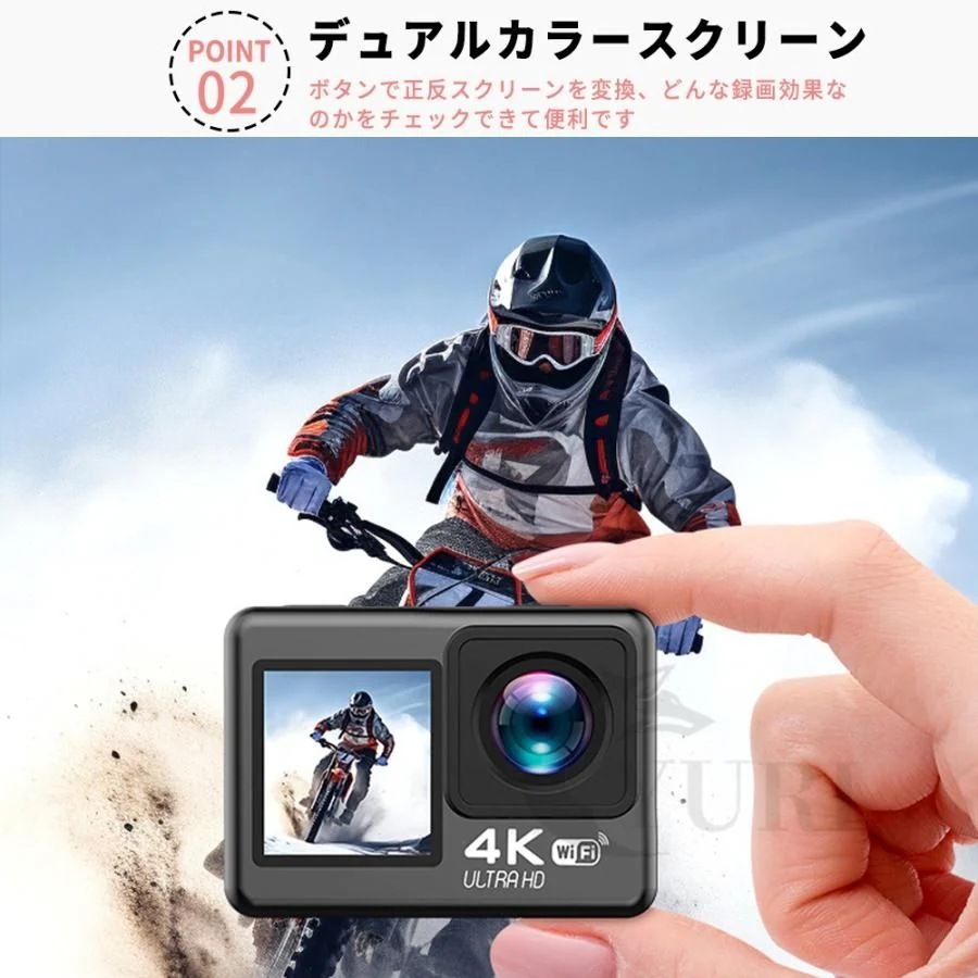 アクションカメラ 4K 2000万画素 水中カメラ WiFi 防水 自撮り