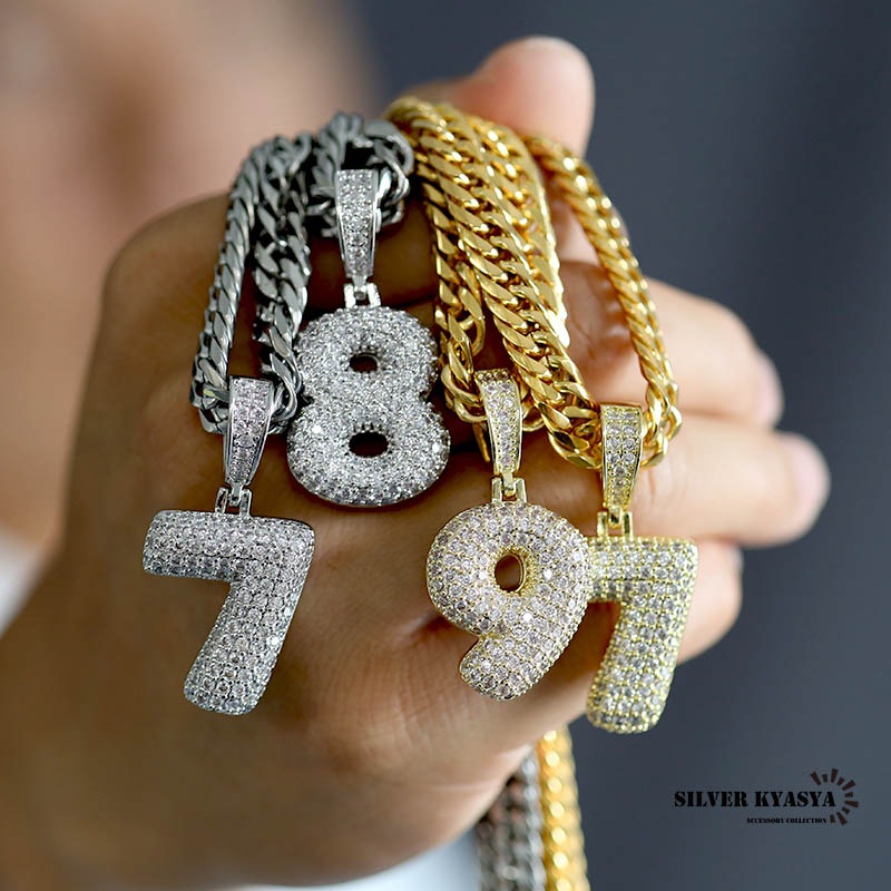 ナンバーネックレス パヴェ [n370]