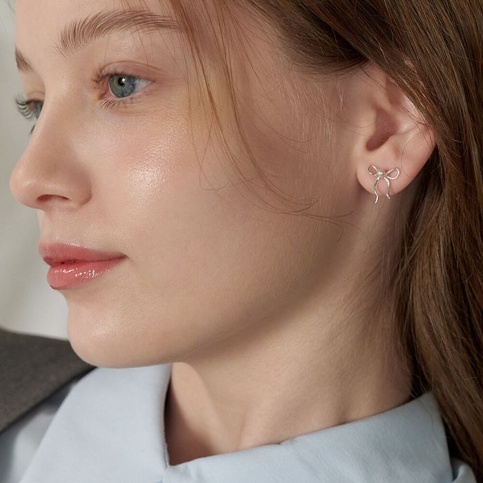 [Silver 925] Coco Pearl Ribbon Earrings 2色 おしゃれ ピアス 韓国ファッション