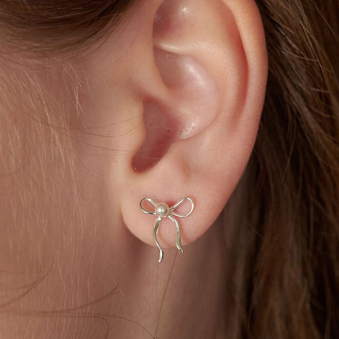 [Silver 925] Coco Pearl Ribbon Earrings 2色 おしゃれ ピアス 韓国ファッション