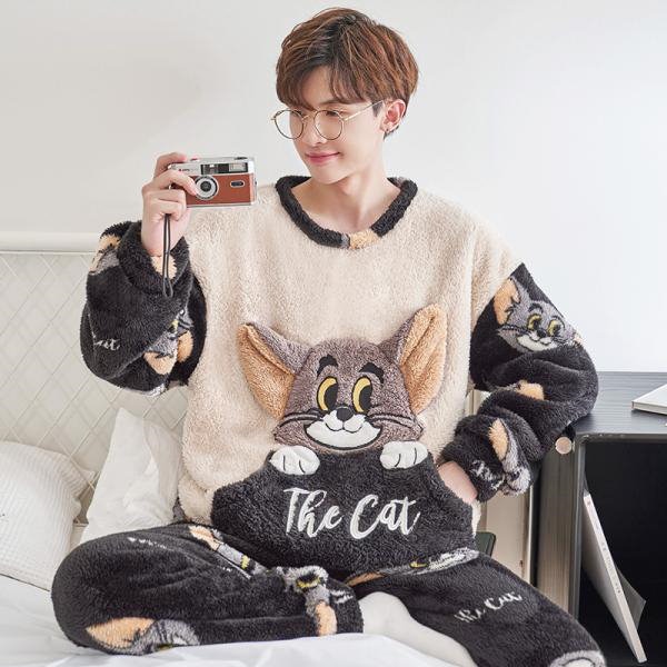 Qoo10] パジャマメンズ上下セット暖かいふわもこモ