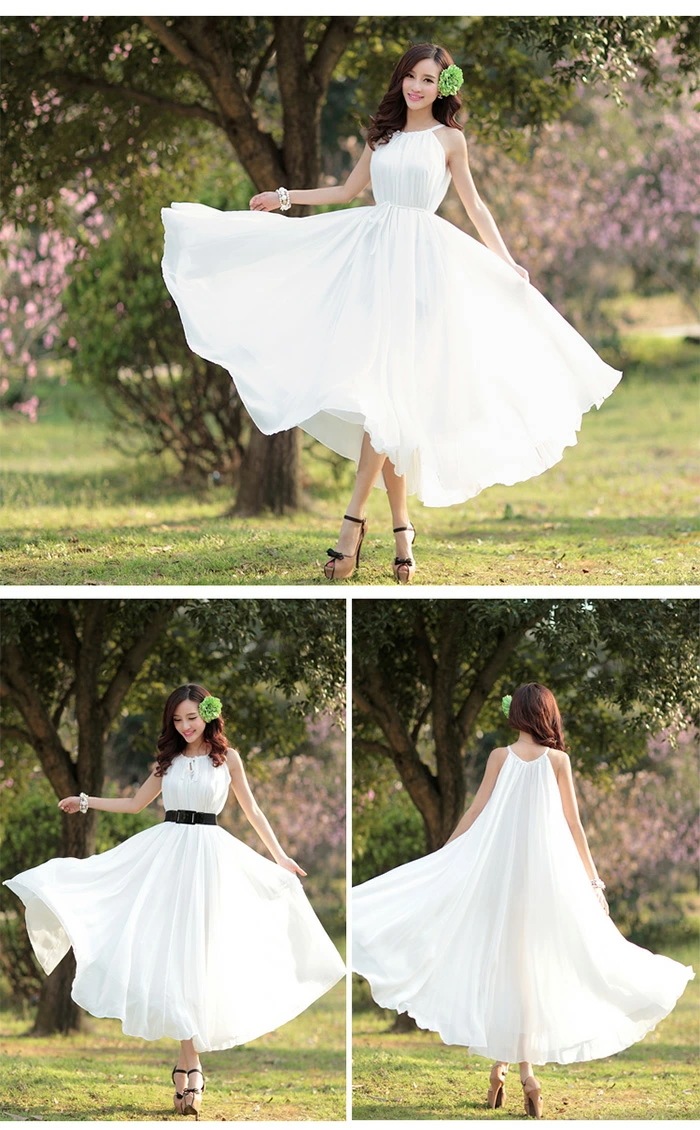 白ワンピース ワンピース レディース ロング　リゾートワンピース リゾートマキシワンピース リゾート マキシワンピ ビーチ 夏 リゾートワンピ 海 シフォン ゴム ボヘミア風 マキシ丈 ハワイアン