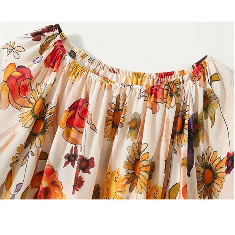 夏新作ブラウス レディース トップス シャツ 秋 春 花柄 総柄 七分袖 ブラウス カジュアル プルオーバーブラウス おしゃれ きれいめ トップス