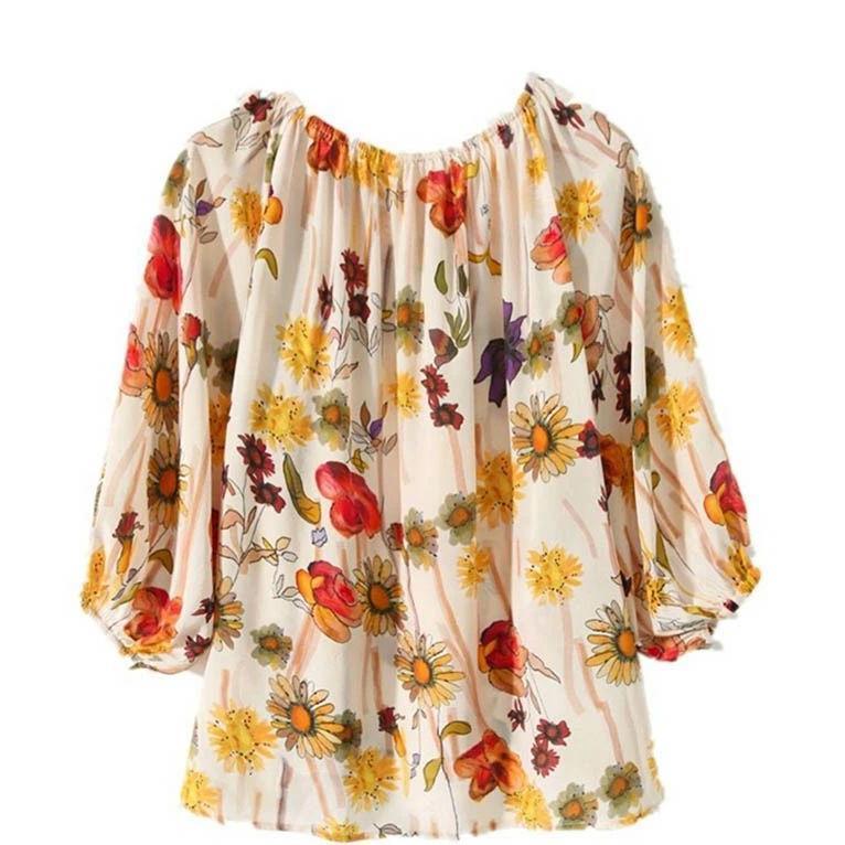 夏新作ブラウス レディース トップス シャツ 秋 春 花柄 総柄 七分袖 ブラウス カジュアル プルオーバーブラウス おしゃれ きれいめ トップス