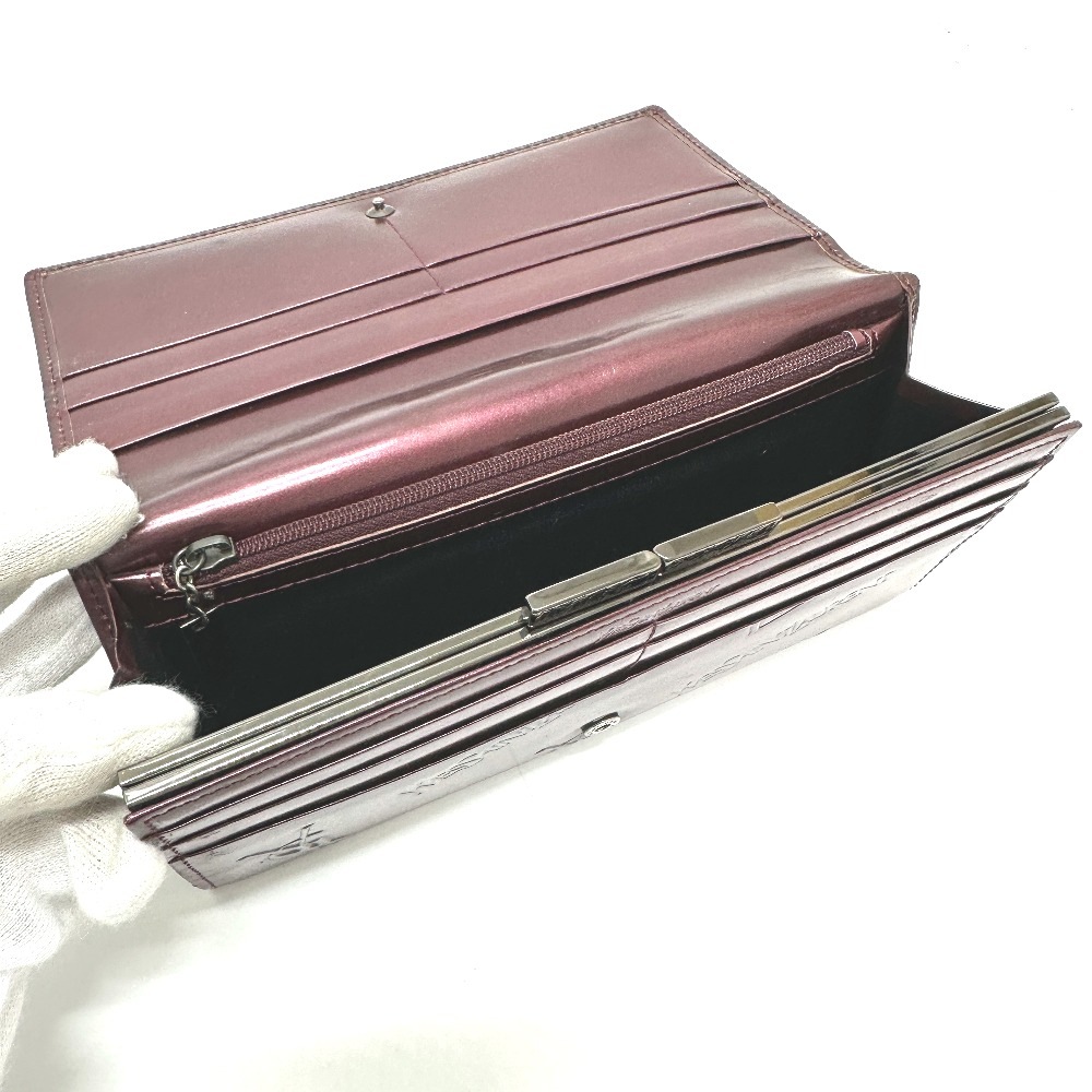 YVES SAINT LAURENT イヴ・サンローラン 長財布 YSLロゴ 総柄 財布 ロングウォレット 2つ折り がま口 レザー ワインレッド YVES SAINT LAURENT イヴ・サンローラン 長財布 YSLロゴ 総柄 財布 ロングウォレット 2つ折り がま口 レザー ワインレッド