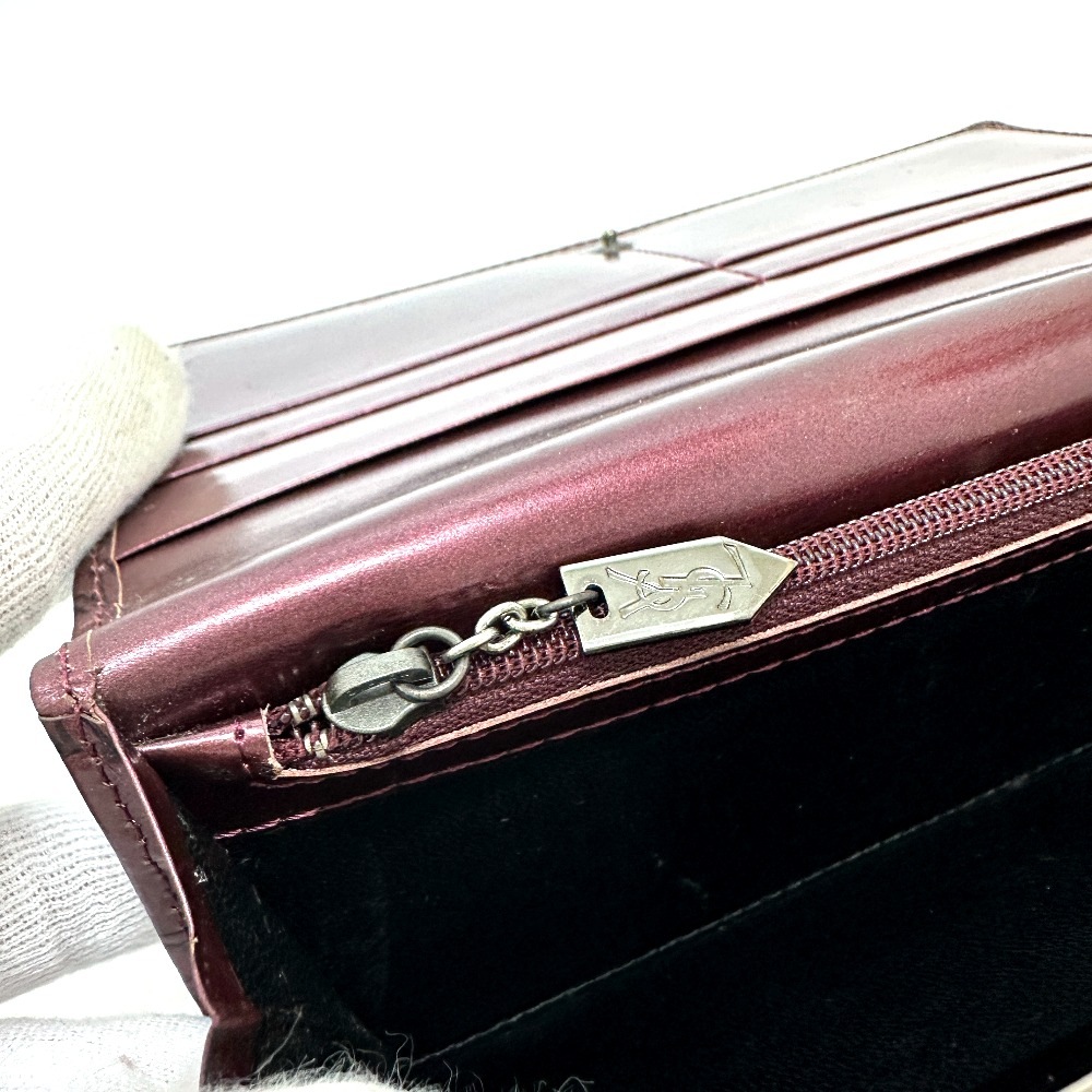 YVES SAINT LAURENT イヴ・サンローラン 長財布 YSLロゴ 総柄 財布 ロングウォレット 2つ折り がま口 レザー ワインレッド YVES SAINT LAURENT イヴ・サンローラン 長財布 YSLロゴ 総柄 財布 ロングウォレット 2つ折り がま口 レザー ワインレッド