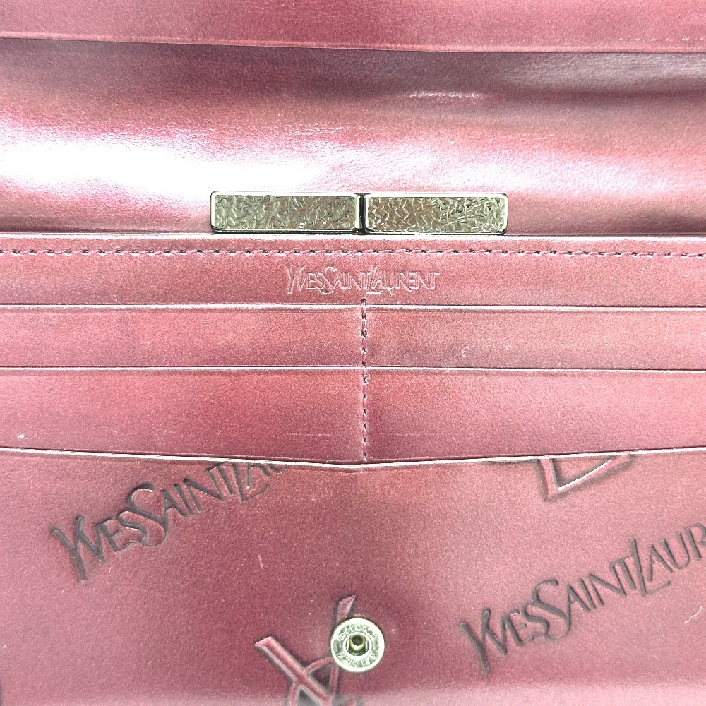YVES SAINT LAURENT イヴ・サンローラン 長財布 YSLロゴ 総柄 財布 ロングウォレット 2つ折り がま口 レザー ワインレッド YVES SAINT LAURENT イヴ・サンローラン 長財布 YSLロゴ 総柄 財布 ロングウォレット 2つ折り がま口 レザー ワインレッド