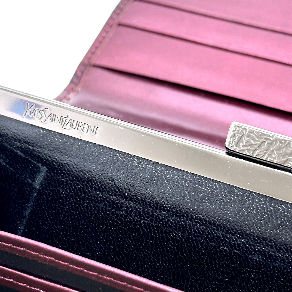 YVES SAINT LAURENT イヴ・サンローラン 長財布 YSLロゴ 総柄 財布 ロングウォレット 2つ折り がま口 レザー ワインレッド YVES SAINT LAURENT イヴ・サンローラン 長財布 YSLロゴ 総柄 財布 ロングウォレット 2つ折り がま口 レザー ワインレッド