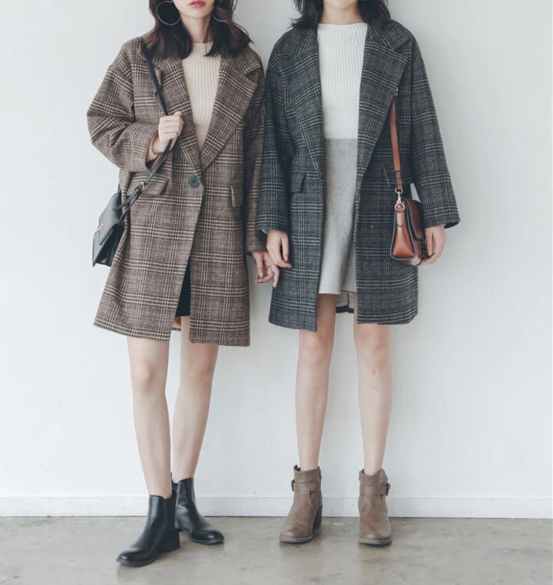 グレンチェック ウールコート アウター 厚手 通勤 通学 OL ビジネス チェスターコート ゆったり グレンチェック ウールコート アウター 厚手 通勤 通学 OL ビジネス チェスターコート ゆったり