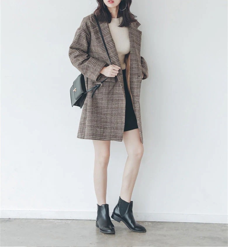 グレンチェック ウールコート アウター 厚手 通勤 通学 OL ビジネス チェスターコート ゆったり グレンチェック ウールコート アウター 厚手 通勤 通学 OL ビジネス チェスターコート ゆったり