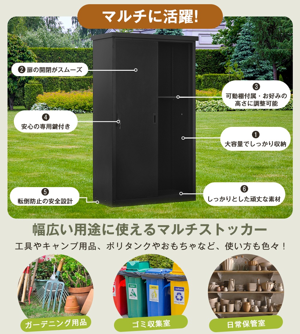 【グレー】123*65*154cm 戸外収納庫 倉庫 大型物置 屋外 防水/耐侯 収納可能 ガーデン/庭/田畑/農場 頑丈 大容量GG1901 Grey SteelG130