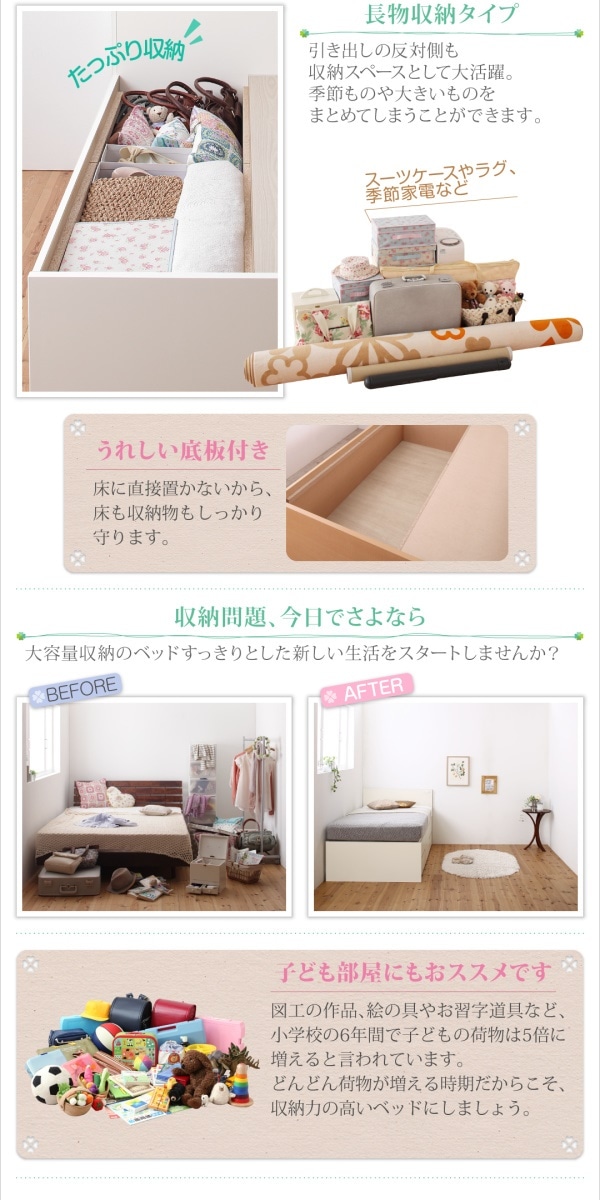 コンセント付き 国産コンパクトチェスト収納ベッド [Flumen]フルーメン [薄型プレミアムポケットコイルマットレス付き] セミシングル ショート丈 [フレーム色]ホワイト