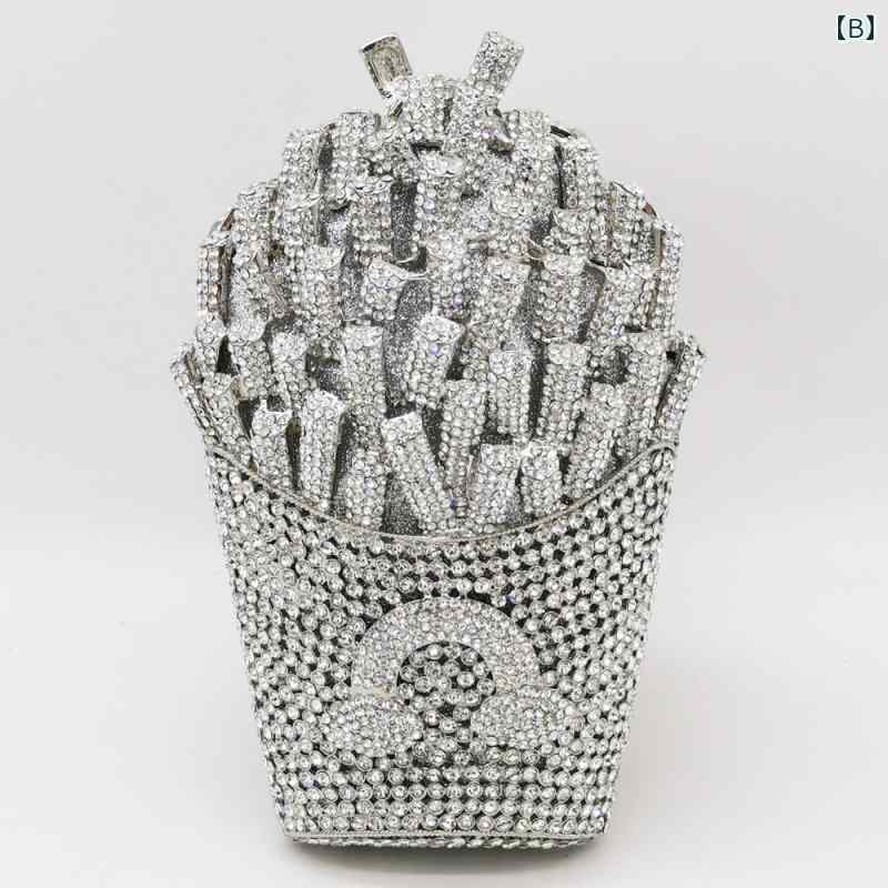 レディース 鞄 カバン バック ファッション オシャレ アイテム 小物 ハイエンド メタル バッグ フライドポテト形レインボー ディナーバッグ ラインストーン クラッチバッグ レディース 鞄 カバン バック ファッション オシャレ アイテム 小物 ハイエンド メタル バッグ フライドポテト形レインボー ディナーバッグ ラインストーン クラッチバッグ