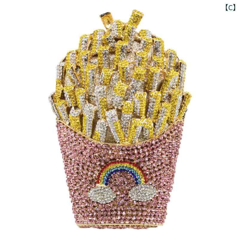 レディース 鞄 カバン バック ファッション オシャレ アイテム 小物 ハイエンド メタル バッグ フライドポテト形レインボー ディナーバッグ ラインストーン クラッチバッグ レディース 鞄 カバン バック ファッション オシャレ アイテム 小物 ハイエンド メタル バッグ フライドポテト形レインボー ディナーバッグ ラインストーン クラッチバッグ