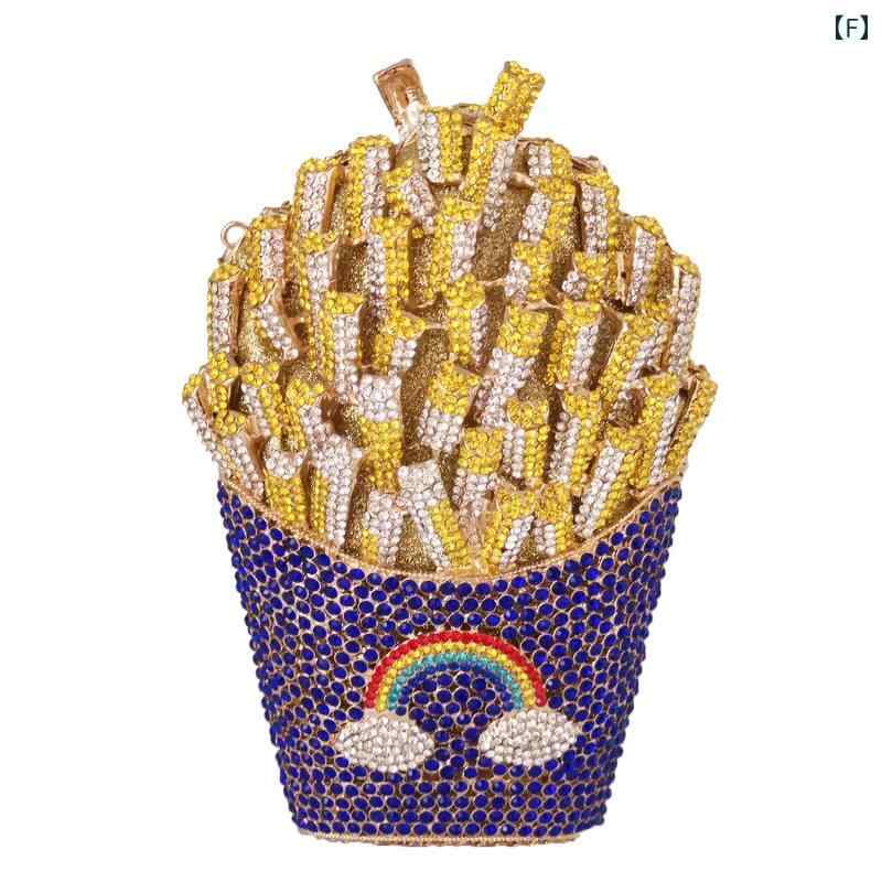 レディース 鞄 カバン バック ファッション オシャレ アイテム 小物 ハイエンド メタル バッグ フライドポテト形レインボー ディナーバッグ ラインストーン クラッチバッグ レディース 鞄 カバン バック ファッション オシャレ アイテム 小物 ハイエンド メタル バッグ フライドポテト形レインボー ディナーバッグ ラインストーン クラッチバッグ