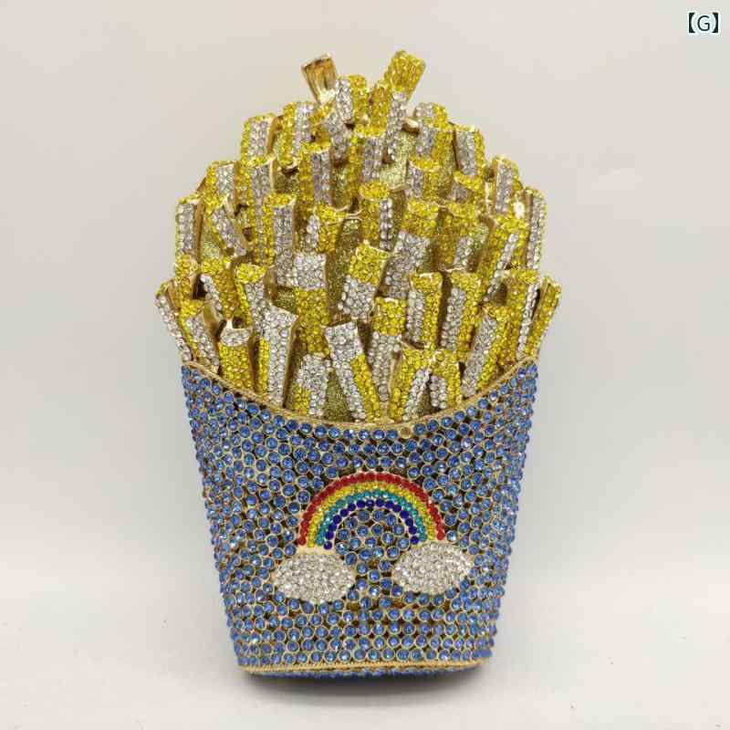 レディース 鞄 カバン バック ファッション オシャレ アイテム 小物 ハイエンド メタル バッグ フライドポテト形レインボー ディナーバッグ ラインストーン クラッチバッグ レディース 鞄 カバン バック ファッション オシャレ アイテム 小物 ハイエンド メタル バッグ フライドポテト形レインボー ディナーバッグ ラインストーン クラッチバッグ