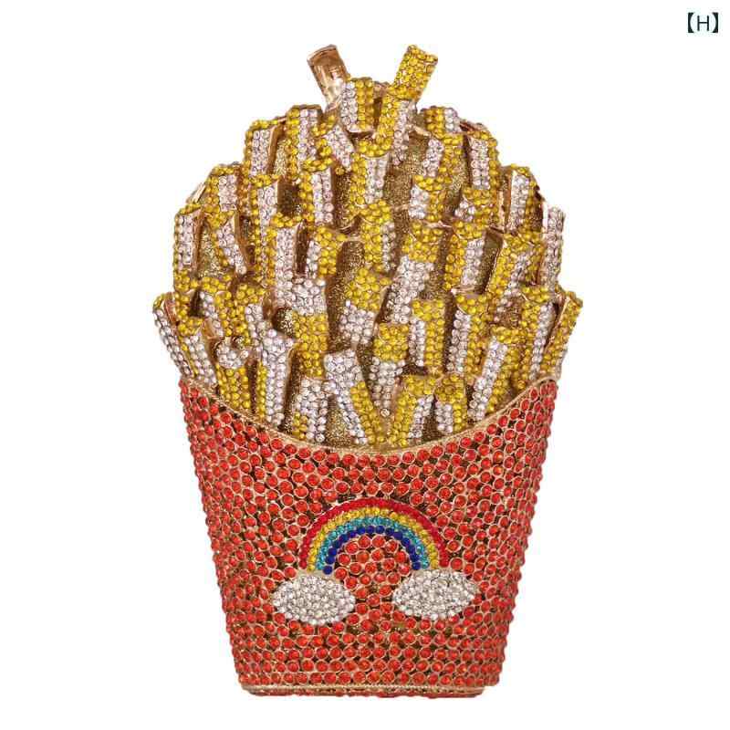 レディース 鞄 カバン バック ファッション オシャレ アイテム 小物 ハイエンド メタル バッグ フライドポテト形レインボー ディナーバッグ ラインストーン クラッチバッグ レディース 鞄 カバン バック ファッション オシャレ アイテム 小物 ハイエンド メタル バッグ フライドポテト形レインボー ディナーバッグ ラインストーン クラッチバッグ