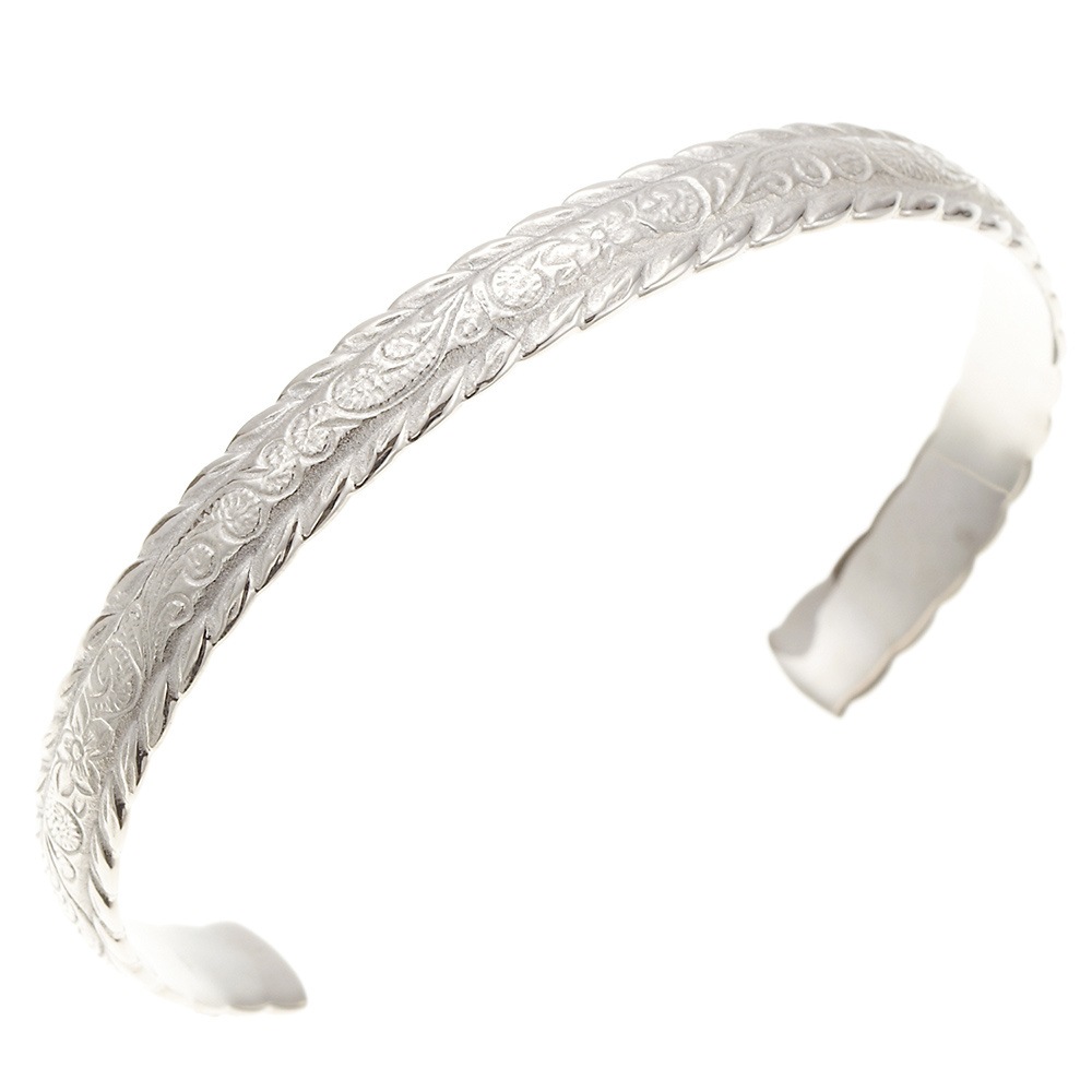 レディース バングル サージカルステンレス ハワイアン 彫柄 リーフ スクロール プルメリア レディース バングル サージカルステンレス ハワイアン 彫柄 リーフ スクロール プルメリア