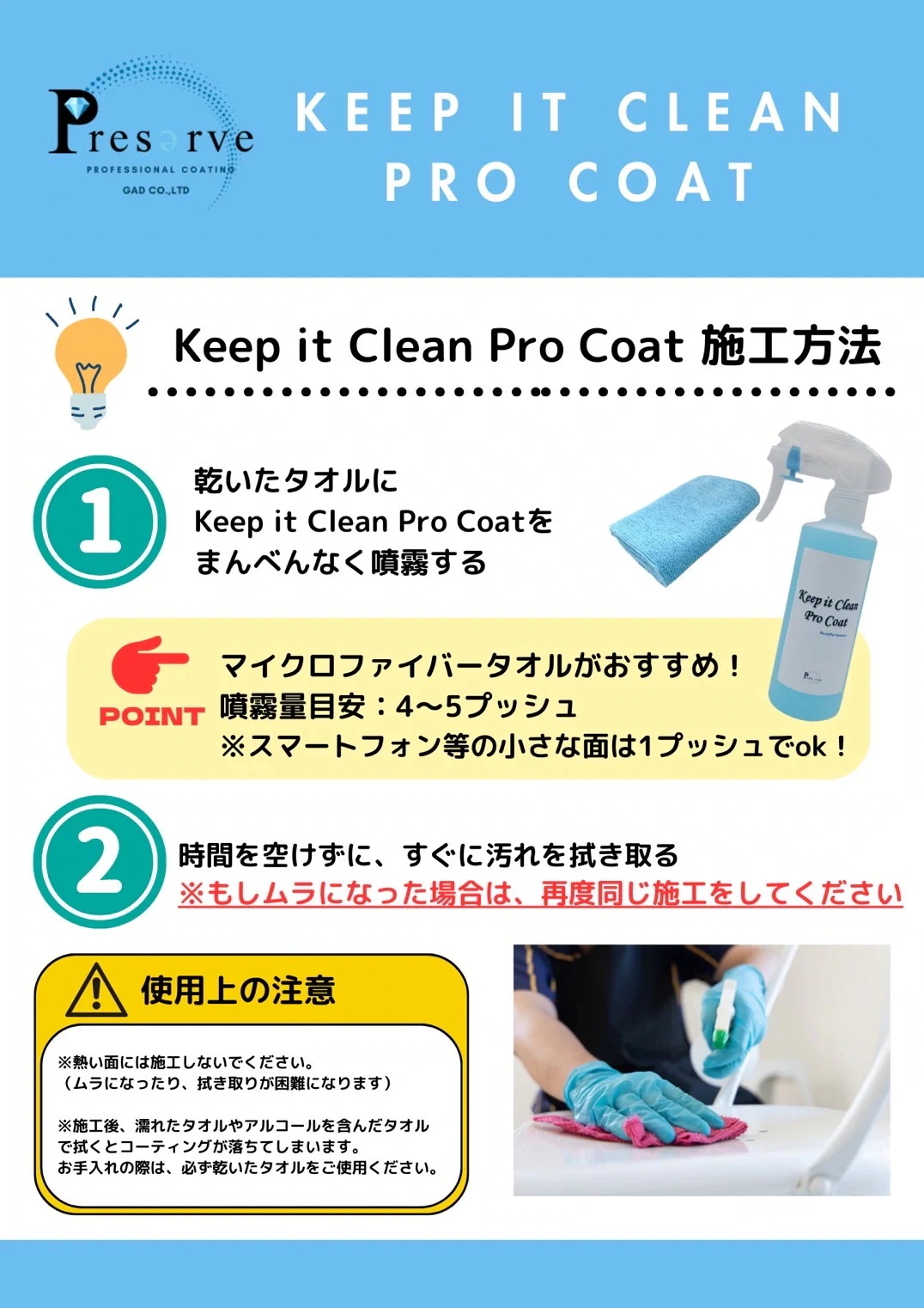 Keep it Clean Pro Coat 200ml 4本セット 拭き取りクロス2枚付き Keep it Clean Pro Coat 200ml 4本セット 拭き取りクロス2枚付き