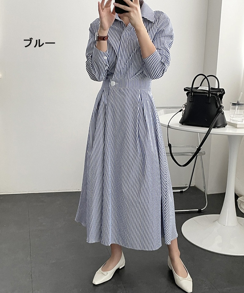ワンピース レディース 40代 きれいめ シャツワンピース 秋服 長袖ワンピース ボーダー柄折り襟 Aラインスカート オシャレ韓国風 カジュアル 通勤OL 50代 ワンピース レディース 40代 きれいめ シャツワンピース 秋服 長袖ワンピース ボーダー柄折り襟 Aラインスカート オシャレ韓国風 カジュアル 通勤OL 50代