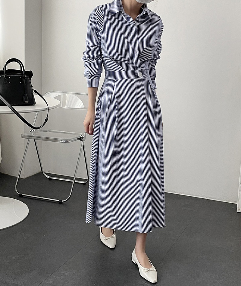 ワンピース レディース 40代 きれいめ シャツワンピース 秋服 長袖ワンピース ボーダー柄折り襟 Aラインスカート オシャレ韓国風 カジュアル 通勤OL 50代 ワンピース レディース 40代 きれいめ シャツワンピース 秋服 長袖ワンピース ボーダー柄折り襟 Aラインスカート オシャレ韓国風 カジュアル 通勤OL 50代