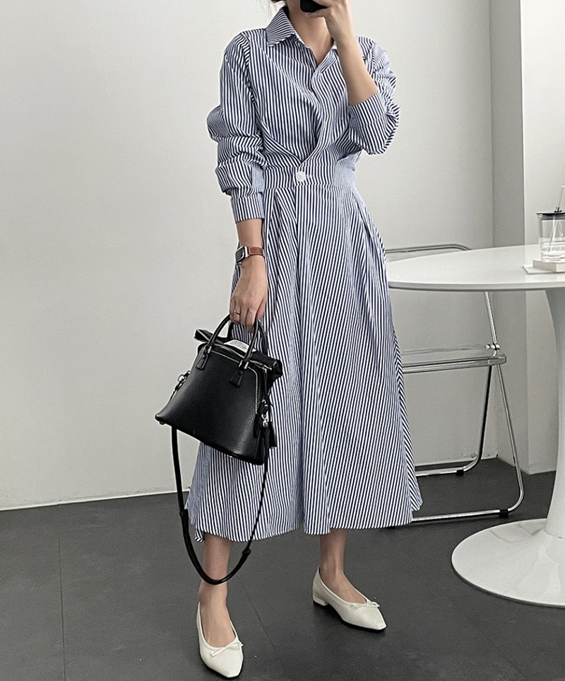 ワンピース レディース 40代 きれいめ シャツワンピース 秋服 長袖ワンピース ボーダー柄折り襟 Aラインスカート オシャレ韓国風 カジュアル 通勤OL 50代 ワンピース レディース 40代 きれいめ シャツワンピース 秋服 長袖ワンピース ボーダー柄折り襟 Aラインスカート オシャレ韓国風 カジュアル 通勤OL 50代