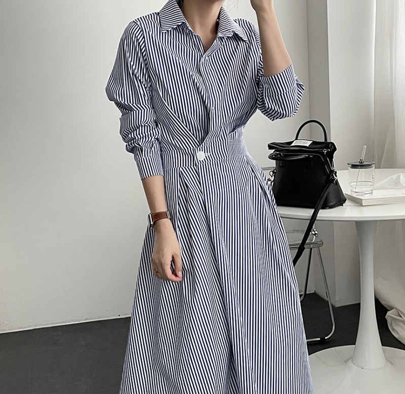 ワンピース レディース 40代 きれいめ シャツワンピース 秋服 長袖ワンピース ボーダー柄折り襟 Aラインスカート オシャレ韓国風 カジュアル 通勤OL 50代 ワンピース レディース 40代 きれいめ シャツワンピース 秋服 長袖ワンピース ボーダー柄折り襟 Aラインスカート オシャレ韓国風 カジュアル 通勤OL 50代