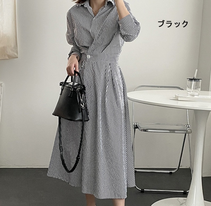 ワンピース レディース 40代 きれいめ シャツワンピース 秋服 長袖ワンピース ボーダー柄折り襟 Aラインスカート オシャレ韓国風 カジュアル 通勤OL 50代 ワンピース レディース 40代 きれいめ シャツワンピース 秋服 長袖ワンピース ボーダー柄折り襟 Aラインスカート オシャレ韓国風 カジュアル 通勤OL 50代