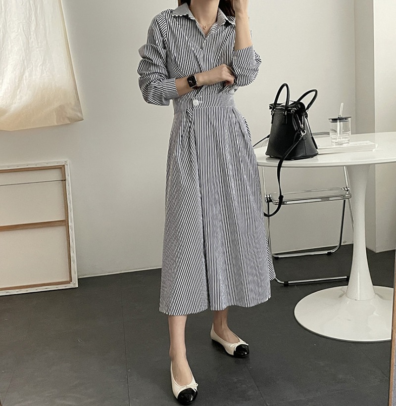 ワンピース レディース 40代 きれいめ シャツワンピース 秋服 長袖ワンピース ボーダー柄折り襟 Aラインスカート オシャレ韓国風 カジュアル 通勤OL 50代 ワンピース レディース 40代 きれいめ シャツワンピース 秋服 長袖ワンピース ボーダー柄折り襟 Aラインスカート オシャレ韓国風 カジュアル 通勤OL 50代