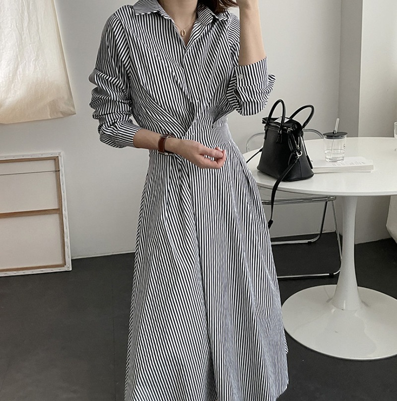 ワンピース レディース 40代 きれいめ シャツワンピース 秋服 長袖ワンピース ボーダー柄折り襟 Aラインスカート オシャレ韓国風 カジュアル 通勤OL 50代 ワンピース レディース 40代 きれいめ シャツワンピース 秋服 長袖ワンピース ボーダー柄折り襟 Aラインスカート オシャレ韓国風 カジュアル 通勤OL 50代