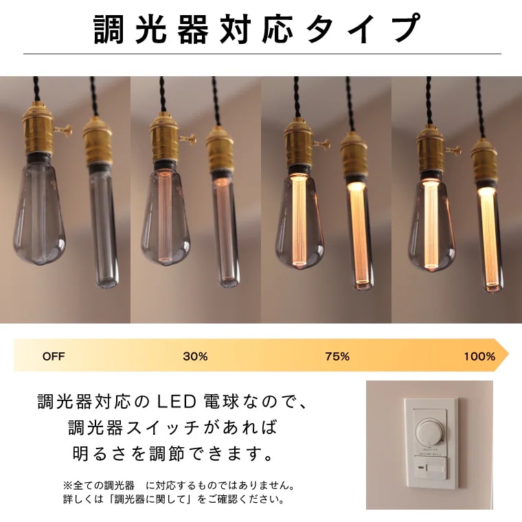 【2個セット】モダン電球 LED モダン 口金 E26 調光器対応 led 電球 シック 眩しくない かっこいい かわいい アンバー グレー 細長い エジソン球型 チューブ型 電球色