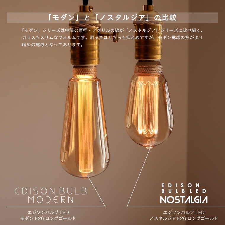 【2個セット】モダン電球 LED モダン 口金 E26 調光器対応 led 電球 シック 眩しくない かっこいい かわいい アンバー グレー 細長い エジソン球型 チューブ型 電球色