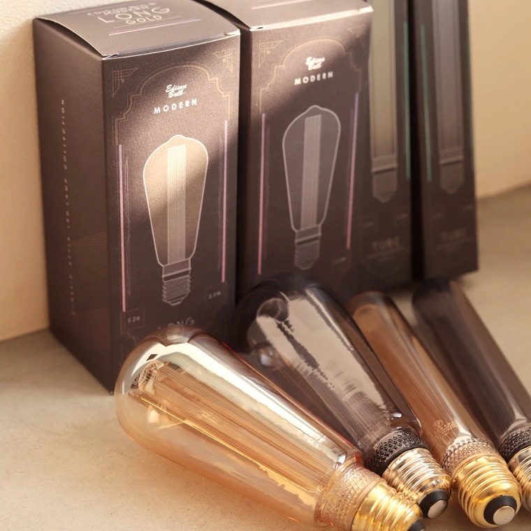 【2個セット】モダン電球 LED モダン 口金 E26 調光器対応 led 電球 シック 眩しくない かっこいい かわいい アンバー グレー 細長い エジソン球型 チューブ型 電球色