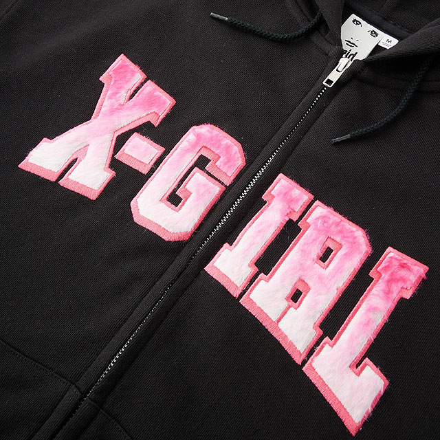 フェイクファーロゴ ジップアップ スウェットフーディー [105244012030] レディース トップス フルジップパーカー BLACK