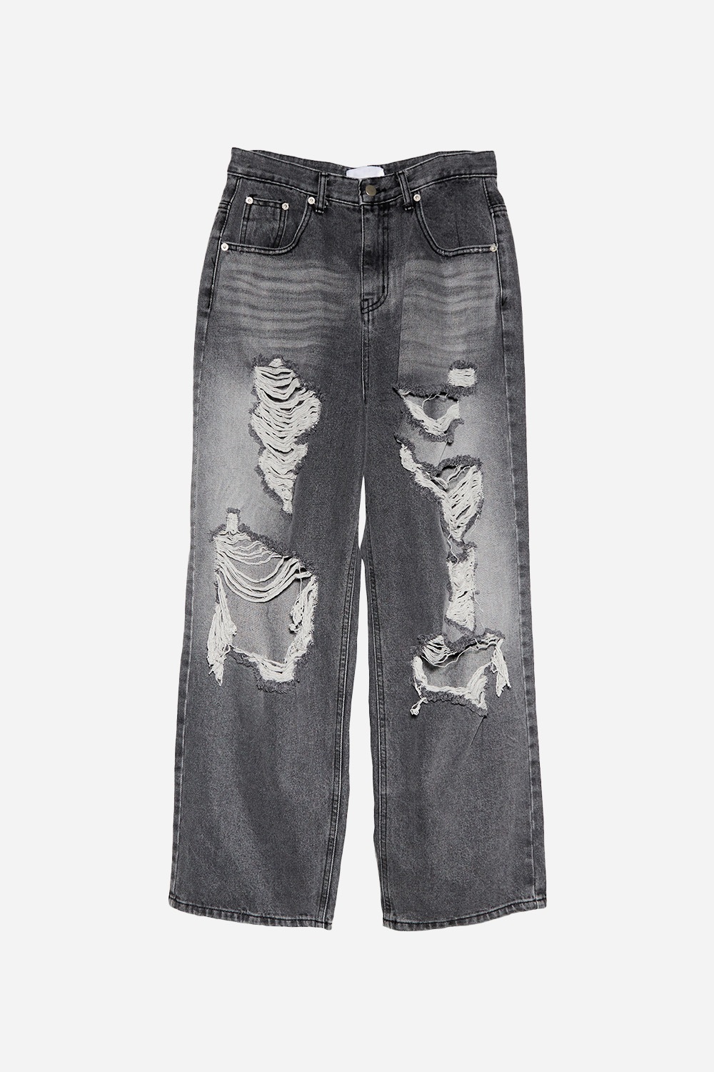 Gray Brush Destroyed Wide Denim Pants 新商品 男女共用 デイリー ジーンズ カップルアイテム ストリートファッション 贈り物 学生 大学生
