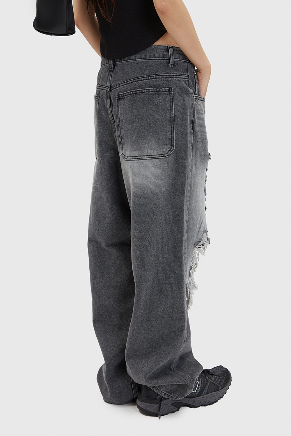 Gray Brush Destroyed Wide Denim Pants 新商品 男女共用 デイリー ジーンズ カップルアイテム ストリートファッション 贈り物 学生 大学生