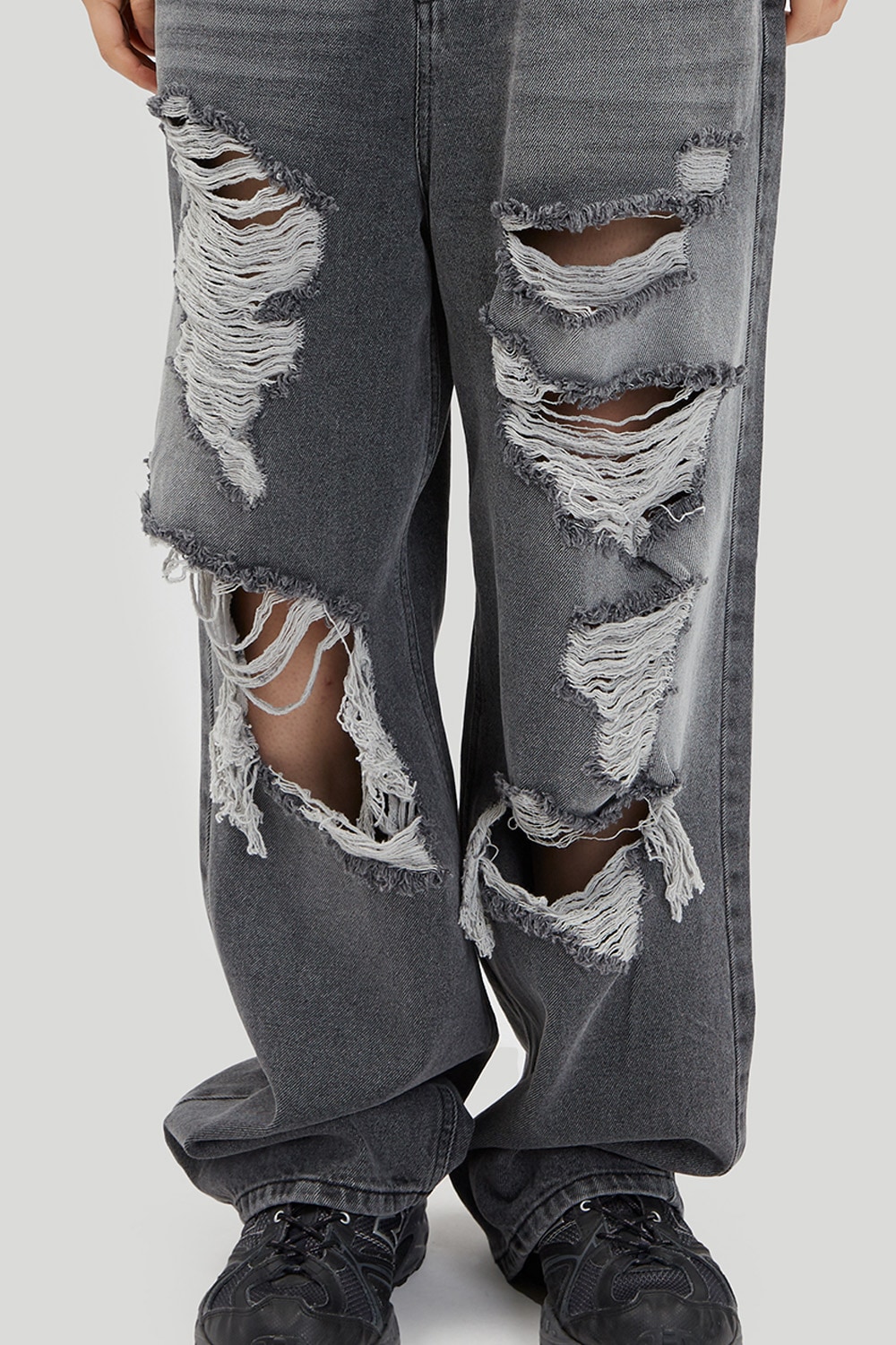 Gray Brush Destroyed Wide Denim Pants 新商品 男女共用 デイリー ジーンズ カップルアイテム ストリートファッション 贈り物 学生 大学生
