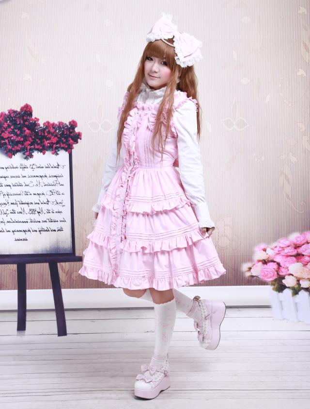 【全店任意2枚購入で100円OFF】ロリータジャンパースカート,ピンク ティアド ラッフル クラシック&トラディション コットン 【全店任意2枚購入で100円OFF】ロリータジャンパースカート,ピンク ティアド ラッフル クラシック&トラディション コットン