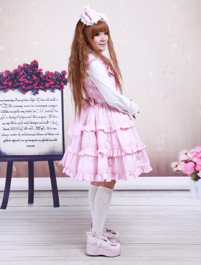 【全店任意2枚購入で100円OFF】ロリータジャンパースカート,ピンク ティアド ラッフル クラシック&トラディション コットン 【全店任意2枚購入で100円OFF】ロリータジャンパースカート,ピンク ティアド ラッフル クラシック&トラディション コットン