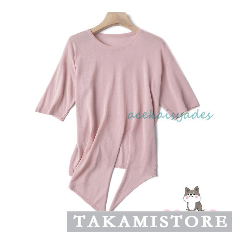 【2025新作SALE】Tシャツ ニット 半袖 レディース トップス ロンT ティーシャツ ストレッチ スポーツ カットソー おしゃれ 春服 カジュアル 通勤