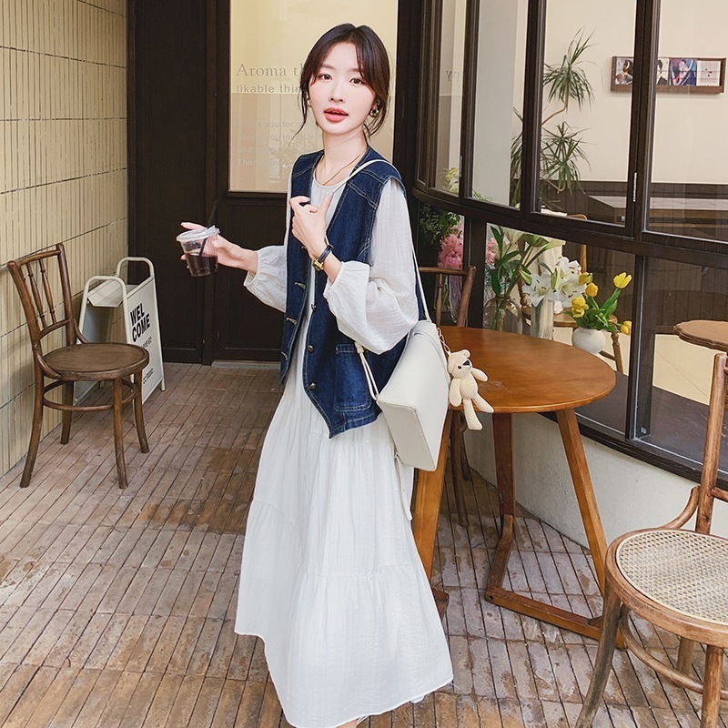 ドレスデニムウエストコート2024秋の新しいファッションカジュアルスーツ女性のセット ドレスデニムウエストコート2024秋の新しいファッションカジュアルスーツ女性のセット