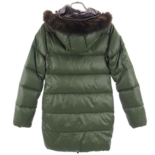 長袖 ダウンジャケット 38 グリーン タヌキリアルファー フード レディース