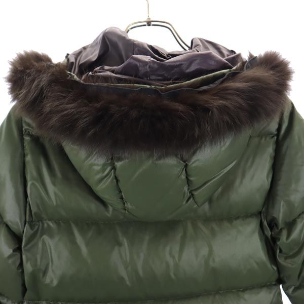 長袖 ダウンジャケット 38 グリーン タヌキリアルファー フード レディース