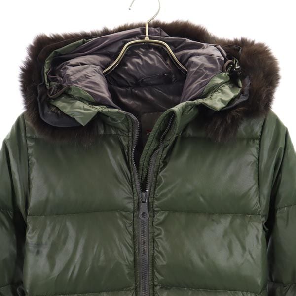 長袖 ダウンジャケット 38 グリーン タヌキリアルファー フード レディース