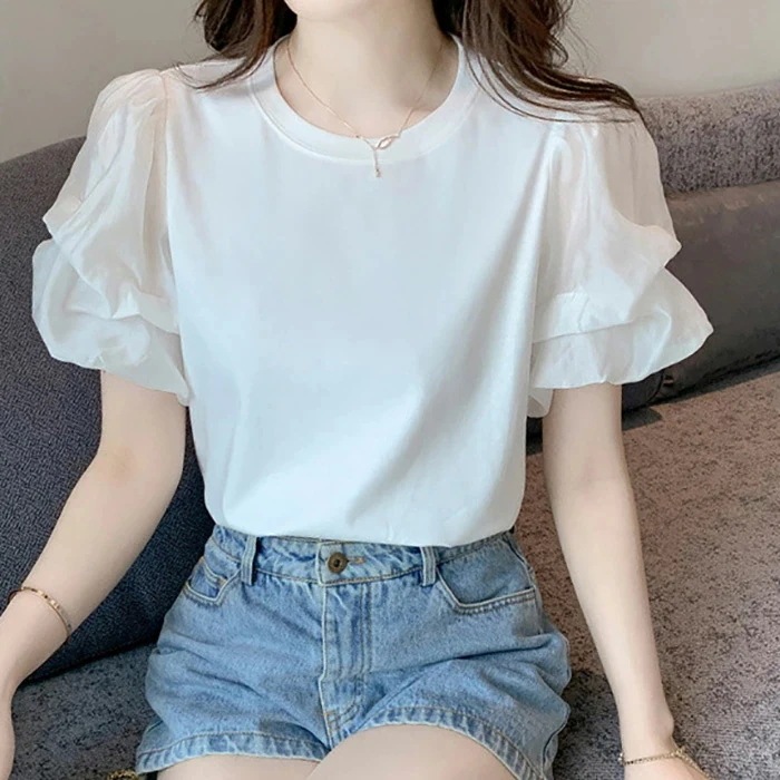 【20点セット】Tシャツ ボリューム袖 レディース 夏 ぽわん袖 プルオーバー クルーネック トップス 無地 半袖 パフスリーブ ゆったり 体型カバー カジュアル かわいい パフスリーブ おしゃれ 柔