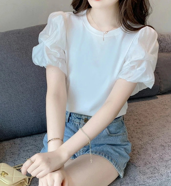 【20点セット】Tシャツ ボリューム袖 レディース 夏 ぽわん袖 プルオーバー クルーネック トップス 無地 半袖 パフスリーブ ゆったり 体型カバー カジュアル かわいい パフスリーブ おしゃれ 柔