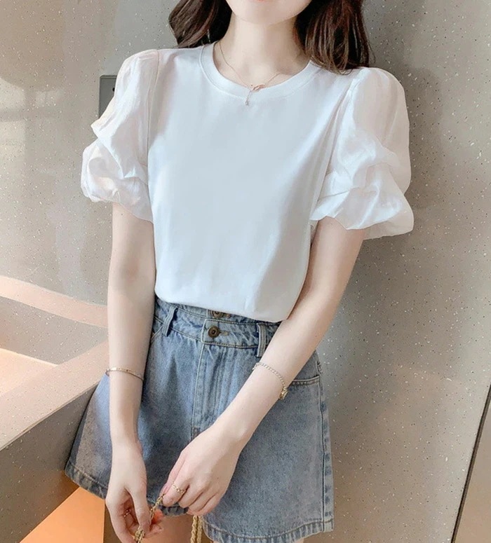 【20点セット】Tシャツ ボリューム袖 レディース 夏 ぽわん袖 プルオーバー クルーネック トップス 無地 半袖 パフスリーブ ゆったり 体型カバー カジュアル かわいい パフスリーブ おしゃれ 柔