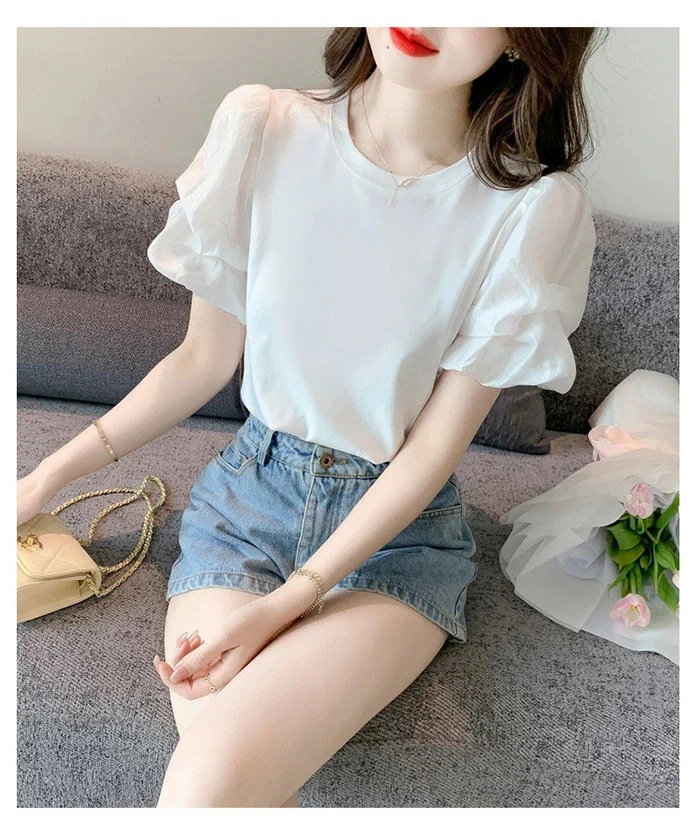 【20点セット】Tシャツ ボリューム袖 レディース 夏 ぽわん袖 プルオーバー クルーネック トップス 無地 半袖 パフスリーブ ゆったり 体型カバー カジュアル かわいい パフスリーブ おしゃれ 柔