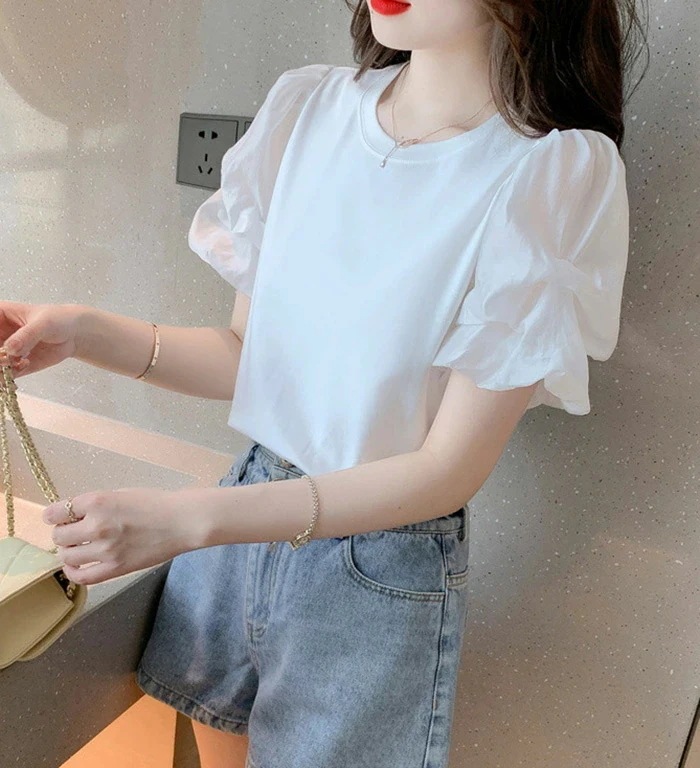 【20点セット】Tシャツ ボリューム袖 レディース 夏 ぽわん袖 プルオーバー クルーネック トップス 無地 半袖 パフスリーブ ゆったり 体型カバー カジュアル かわいい パフスリーブ おしゃれ 柔